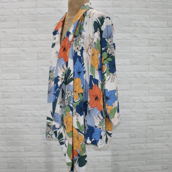 Shacket Wrap Shirt Jacket Floral Asymmetrical Unique Tropical Blue 2XL - Picture 5 of 14